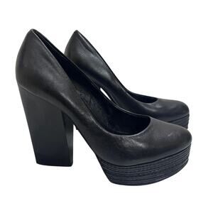 Trouve Remi Pump Chunky Platform Stacked Heel Shoes 8.5M Black Leather Coquette